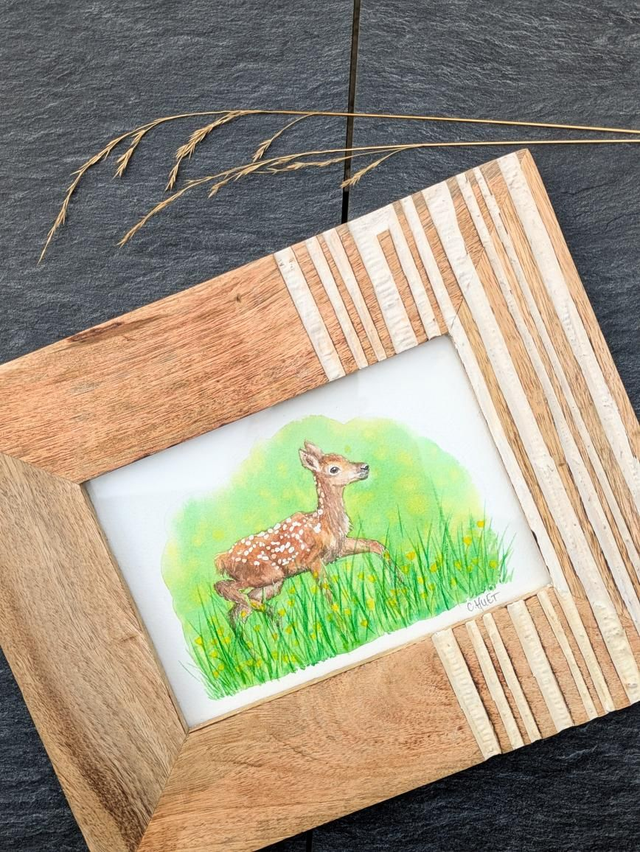 Tableau faon de cerf dans la prairie, original à l'aquarelle