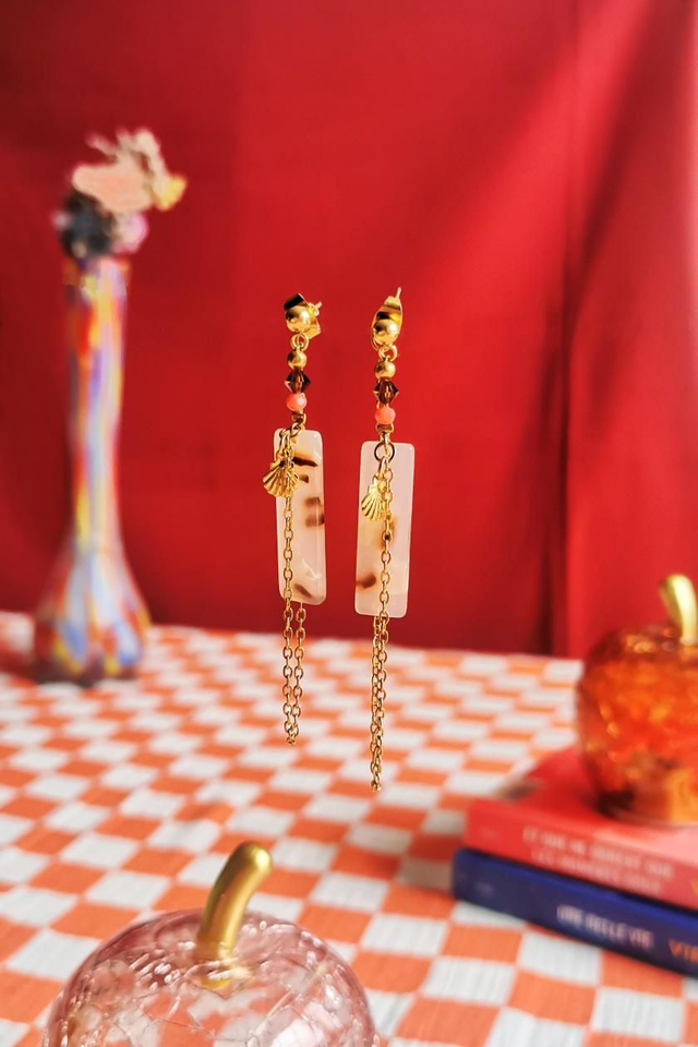 Boucles d'oreilles Rose tout doux & Coquillage