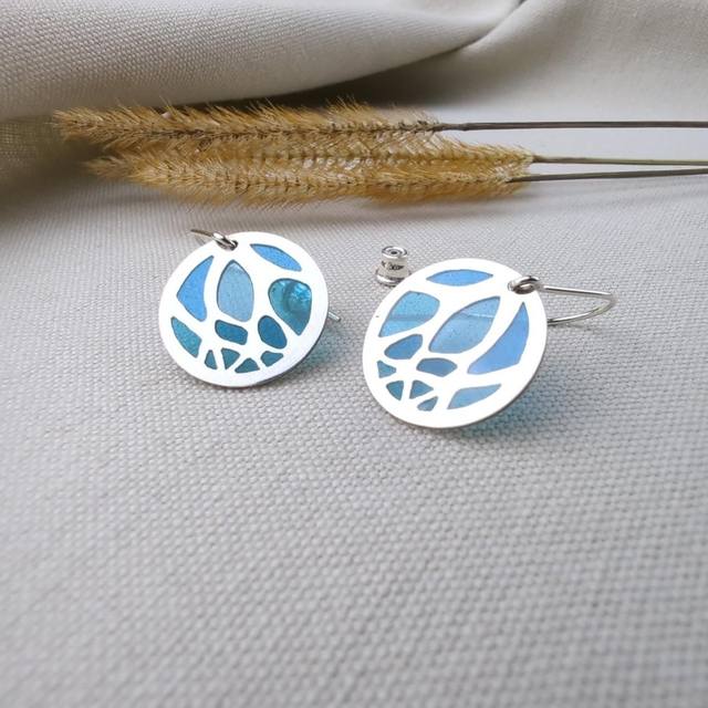 ''Ronds lumineux'' - Boucles d'oreilles émail plique à jour sur argent