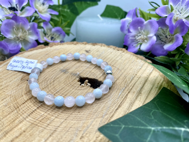 Lâchez prise et communication (Quartz rose et aiguë marine )