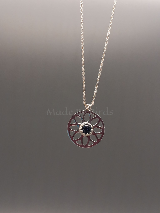 Blue Goldstone &amp; Sterling Silver Hand Cut Pendant 