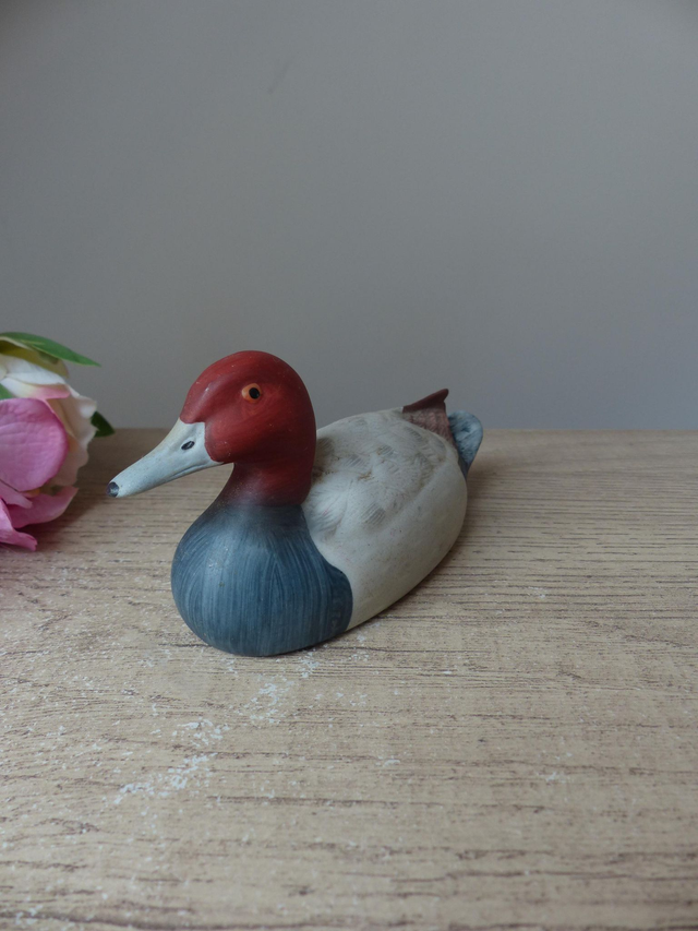 Figurine Canard Fuligul Miloin biscuit peint à la main fabriqué à Taïwan Vintage