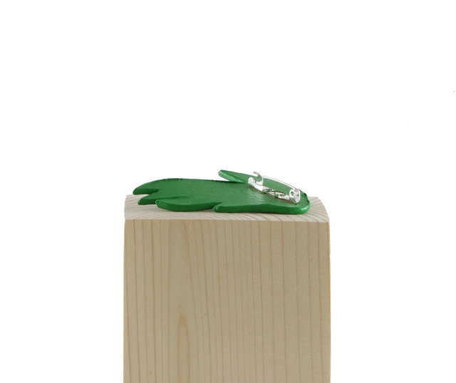 Broche motif Corbeau en cuir tannage végétal - HANE Vert Pomme