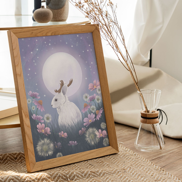 "Jackalope au clair de lune" Affiche A4