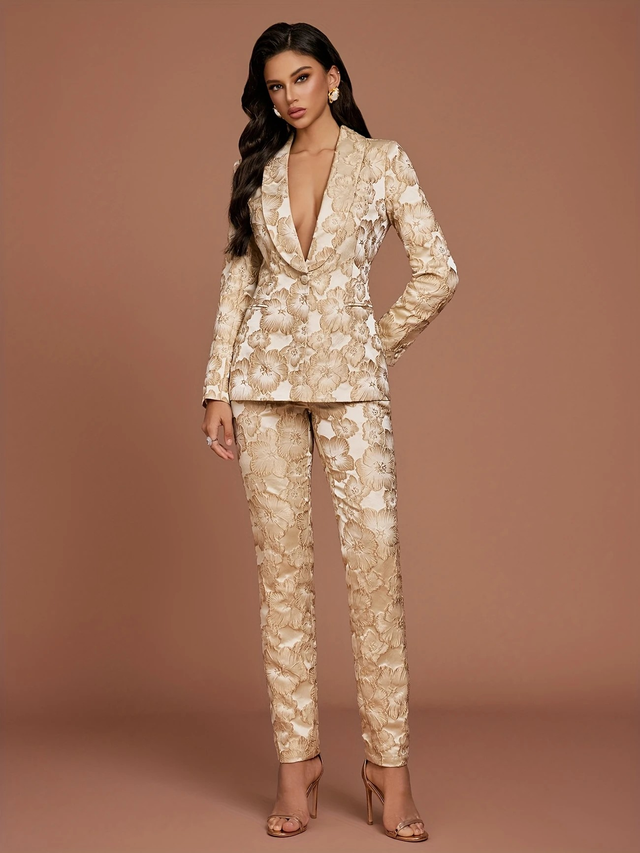 Women Margo Satin Embroidered 2pcs Blazer Suit Set