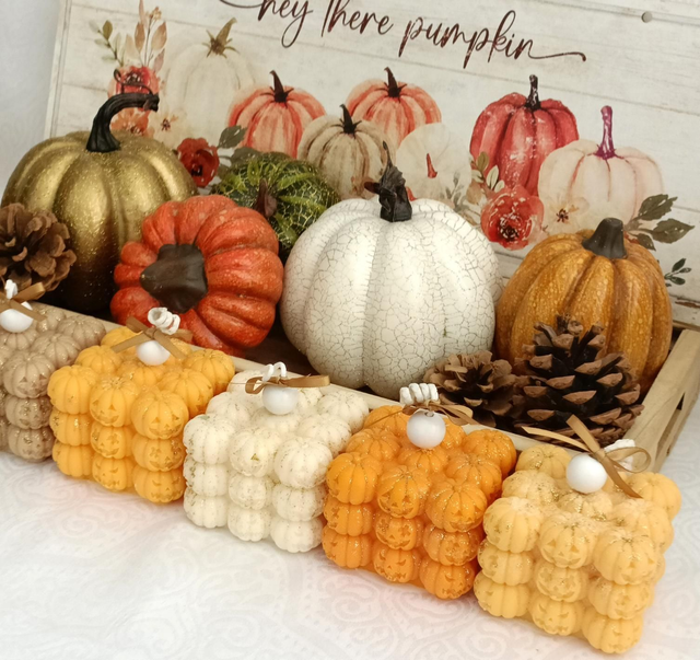 Bougie Halloween cube 3D citrouille
