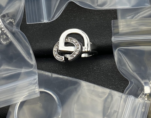 Bague CD argent avec strass