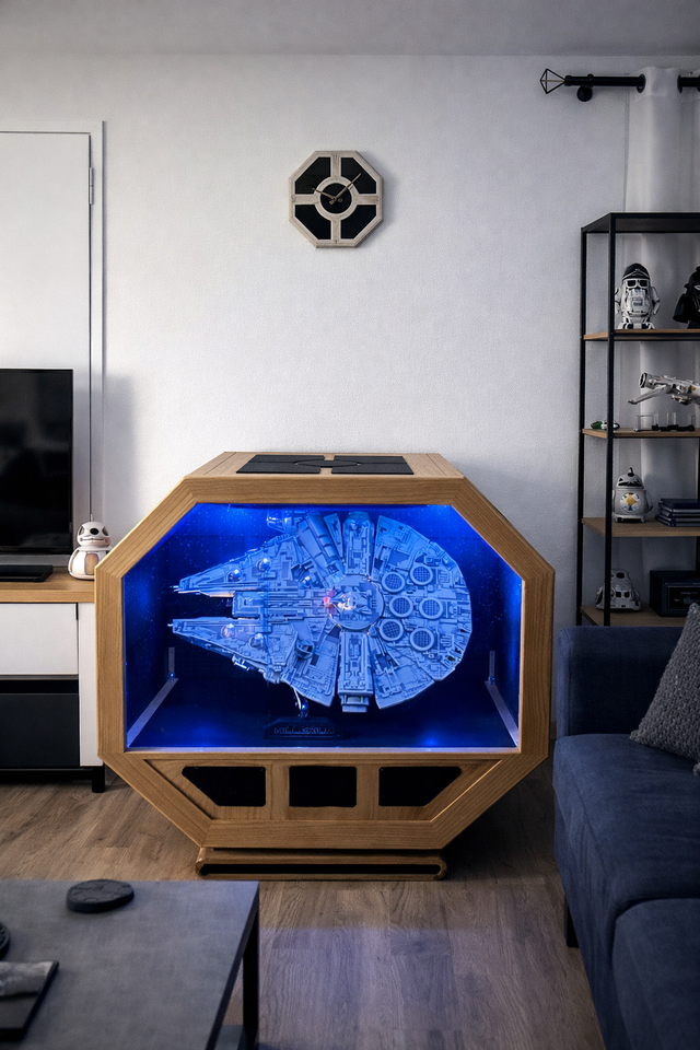 vitrine pour lego star wars en bois massif, meuble geek collector par l'artelier de julien