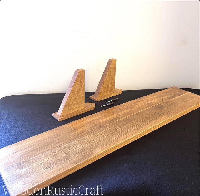 Reclaimed Rubberwood Shelf with Oak Handles