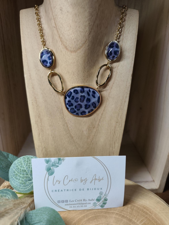 BIG COLLIER LEOPARD BLEU/ ACIER INOXY GOLD 0000501
