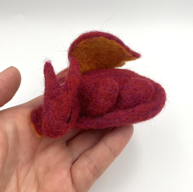 dark red sleeping dragon - needle felted sculpture