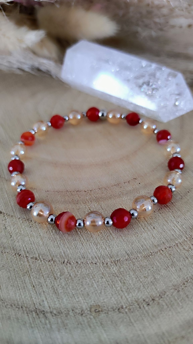 Bracelet Cornaline facettée et Quartz Aura "Pensées positives" 