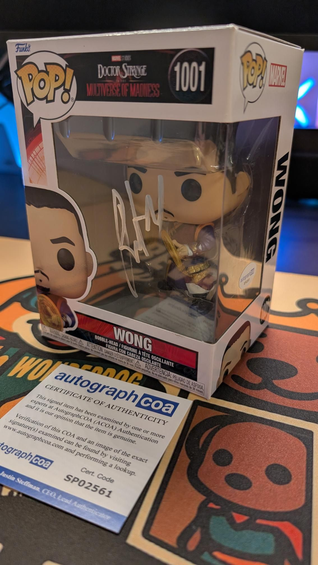 Funko Pop Marvel Dr Strange Wong Signed by Benedict Wong with ACOA
