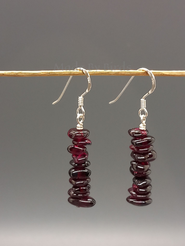 Garnet Chip Beads Sterling silver Necklace & Earrings Set
