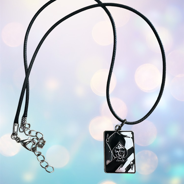 Skull Ace Necklace - Black Cord 