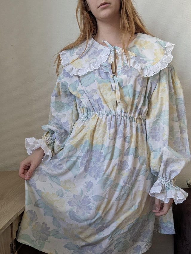 Robe à grand col claudine aquarelle - taille XS / S