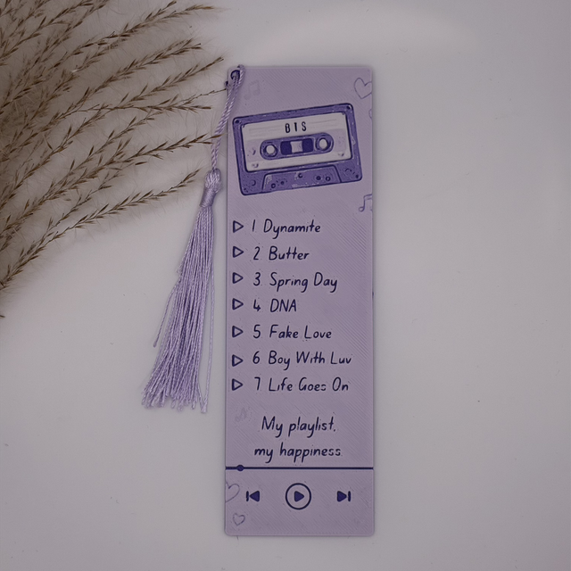 BTS Playlist 3D Printed Bookmark with Tassel – K-Pop Design