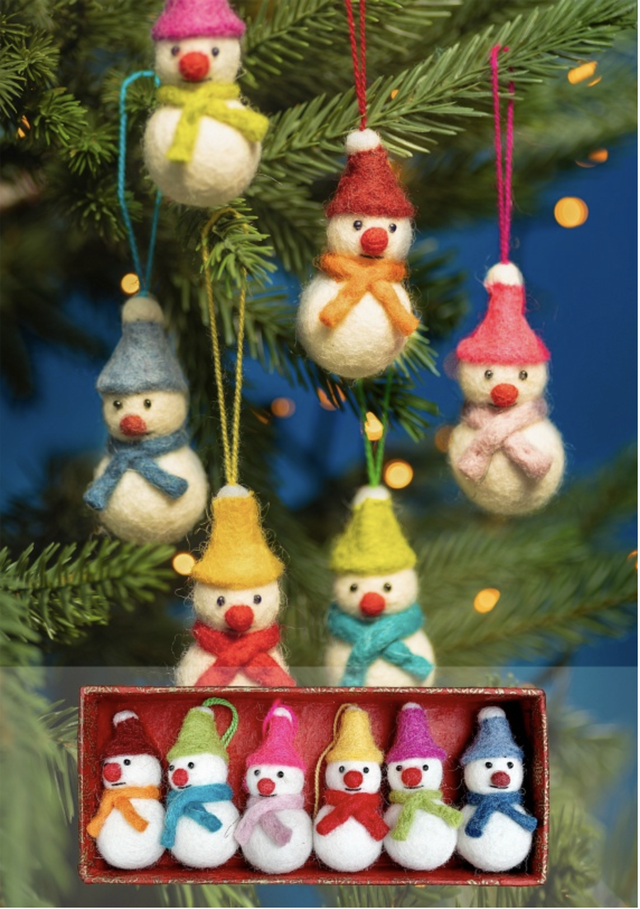 Set of 6 Mini Hanging Felt Snowmen Decorations