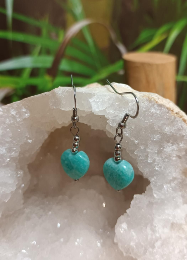 Boucles d&#039;oreilles cœur en amazonite du Pérou