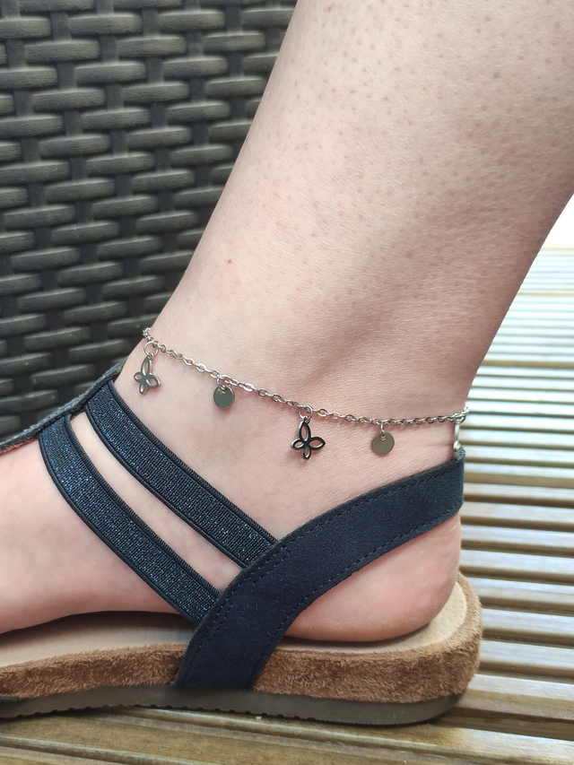 Bracelet cheville acier inoxydable "Papillons argent"