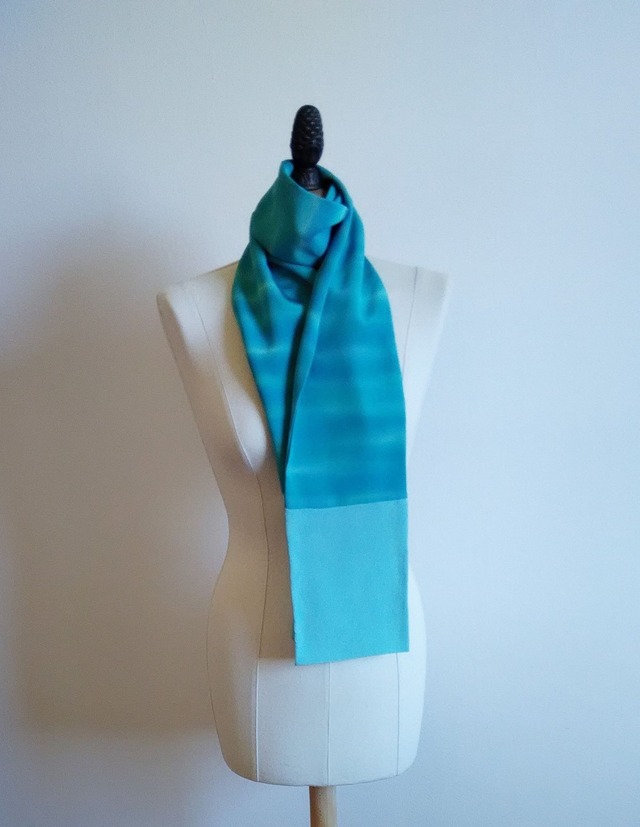 Silk Scarf, Green Blue Color, BOKASHI Gradation Pattern Vintange Japanese Kimono Silk and Italian Silk,Hand Dyed with Indigo Leaf
