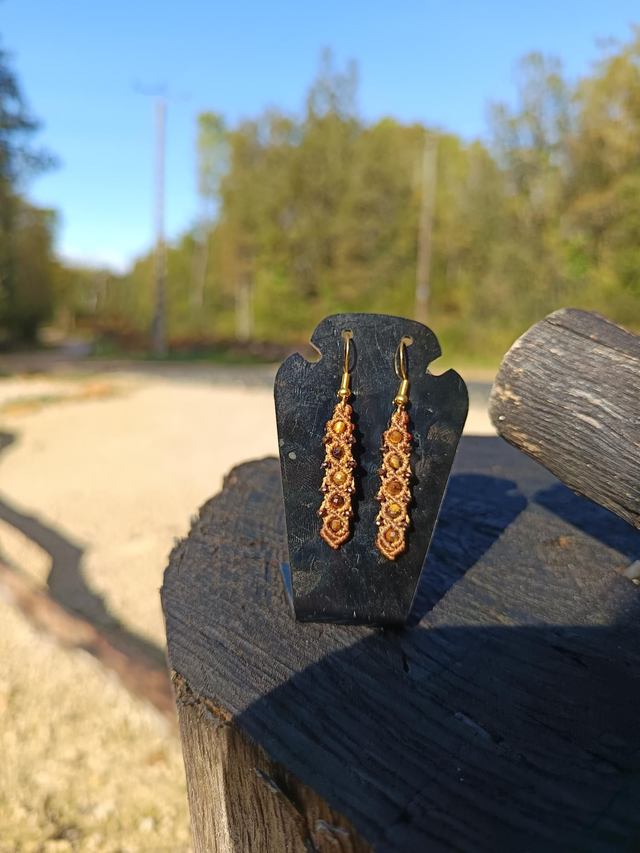 Boucle d'oreille longue marron perle oeil de tigre 