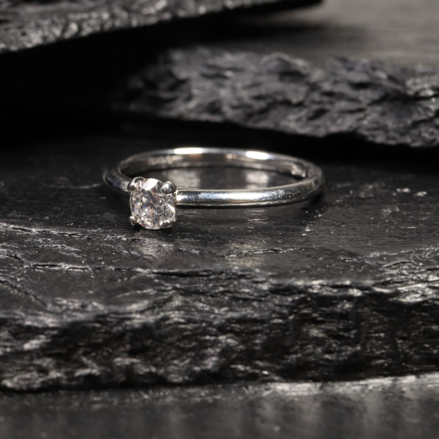 Platinum 950 IGI Certified 0.30ct Round Brilliant Natural Diamond H/SI1 Ex/Ex/Ex Engagement Wedding Solitare Tapered Ring Size N - 6 1/2