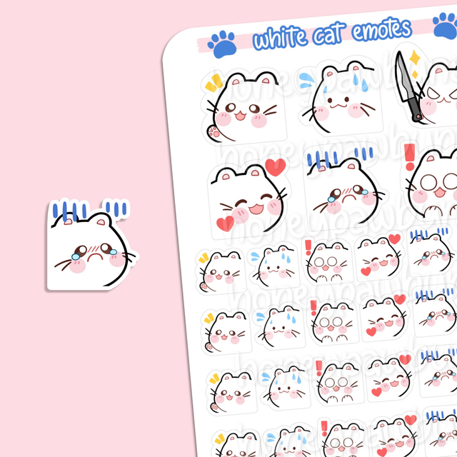 Weisse Katzen Emotes Sticker Sheet - ST228