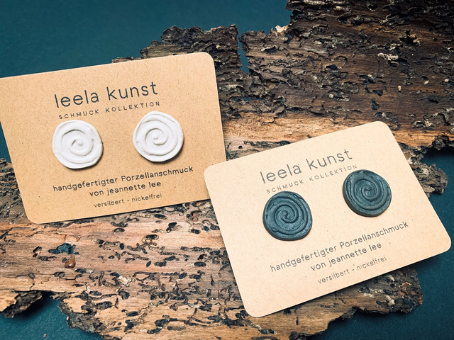 Twirl-Swirl Porcelain Jewelry | 925 Sterling Silver/silver-plated | Ceramic Ear Studs, Black &amp; White, handcrafted, earrings