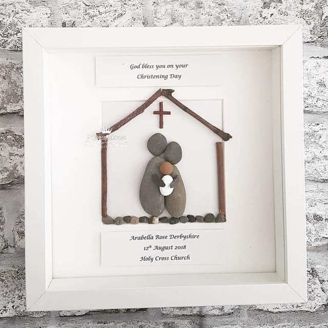 Christening pebble picture | Personalised Christening Gift |