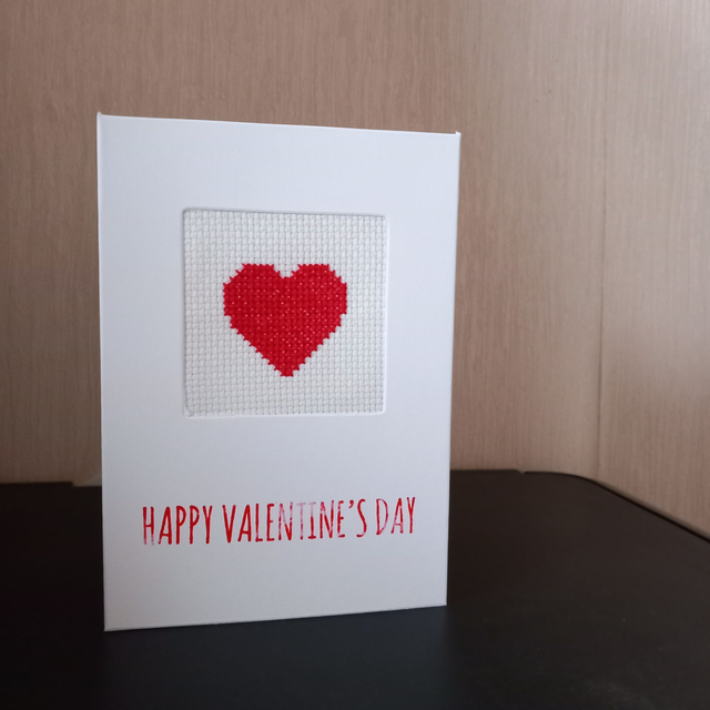 Single Heart Cross Stitch Card