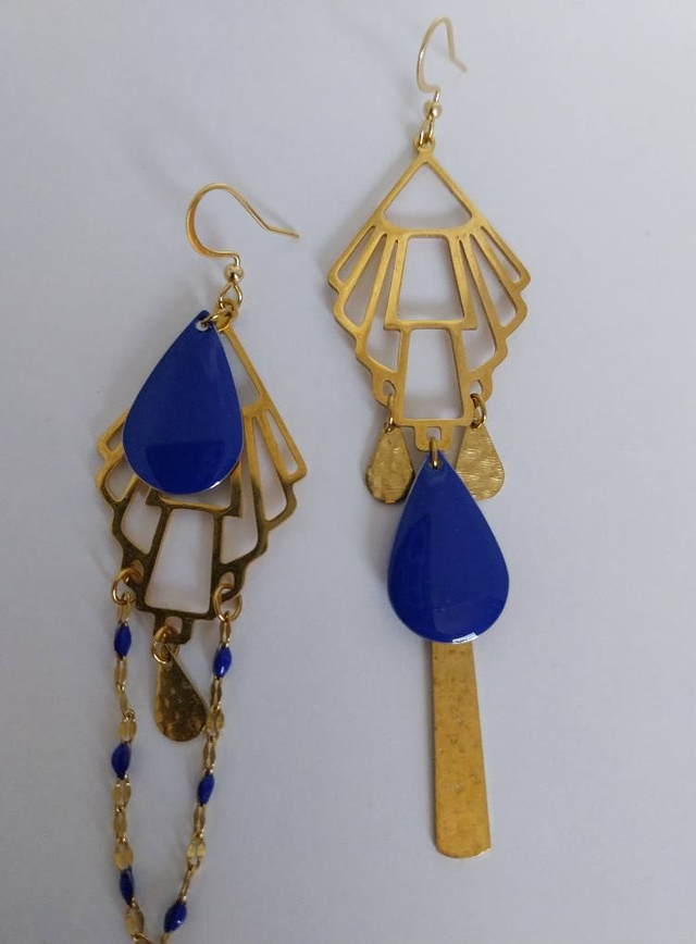 ✨Boucles d’oreilles &quot;asymétriques art déco bleu roi&quot;✨