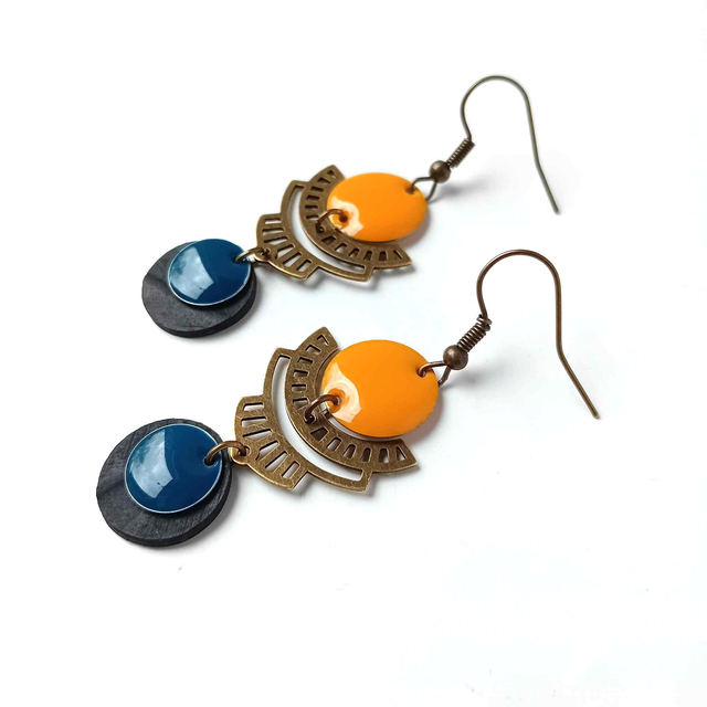 Boucles d&#039;Oreilles Upcyclées en Chambre à air Recyclée - Aztèques 
