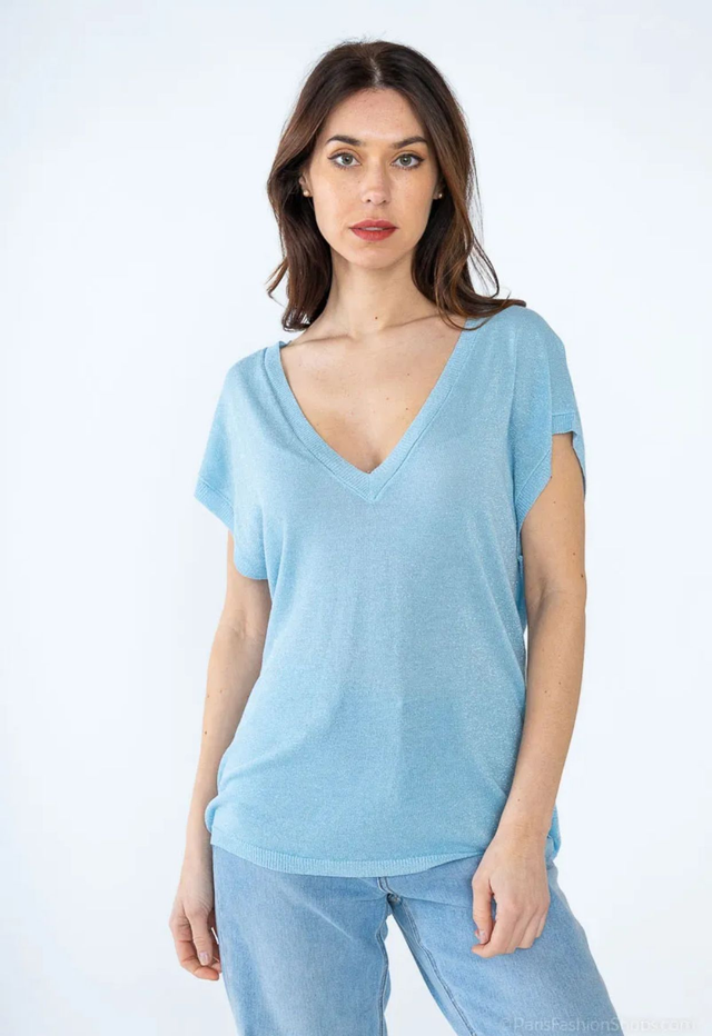 Top en maille fine et lurex  - vert