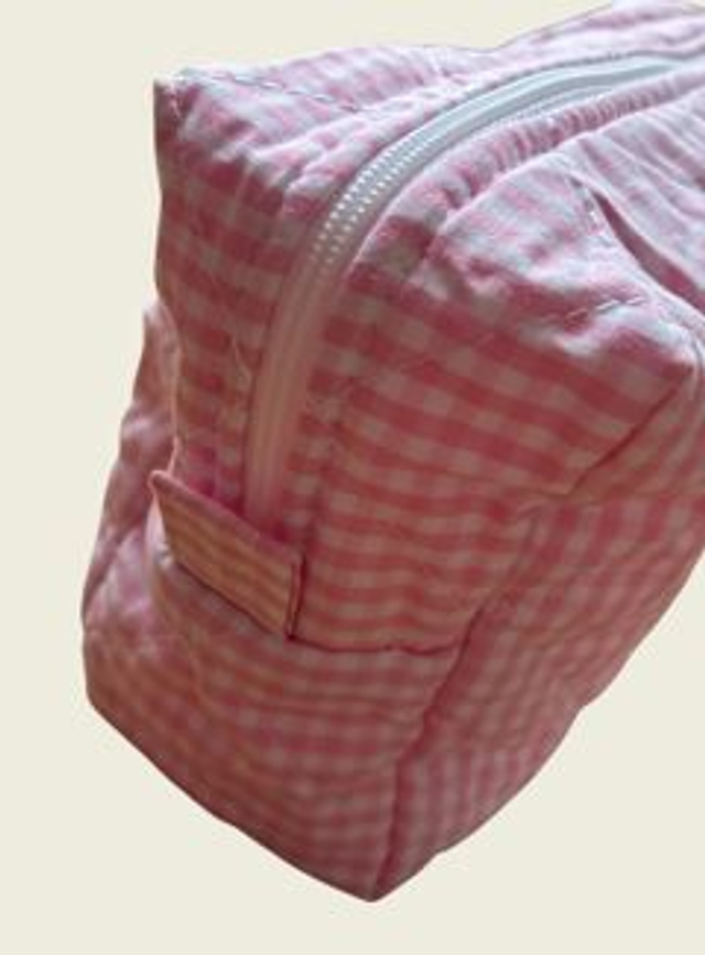 Trousse de toilette matelassée vichy, élégante, pratique et faite main