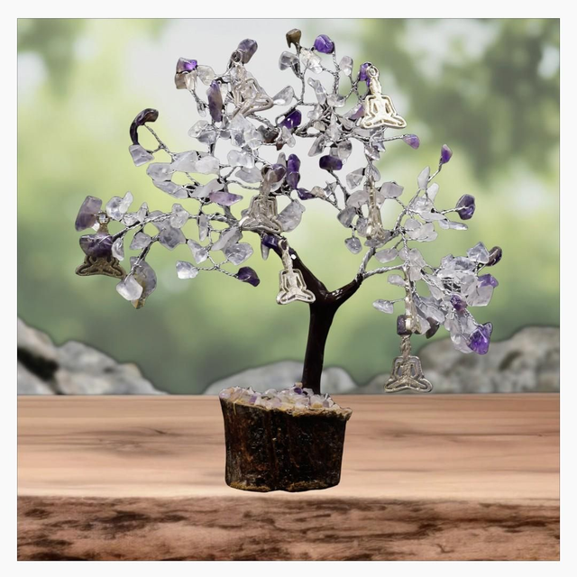"Cristal de roche &amp; Améthyste Yoga" - Arbre du bonheur 160 pcs