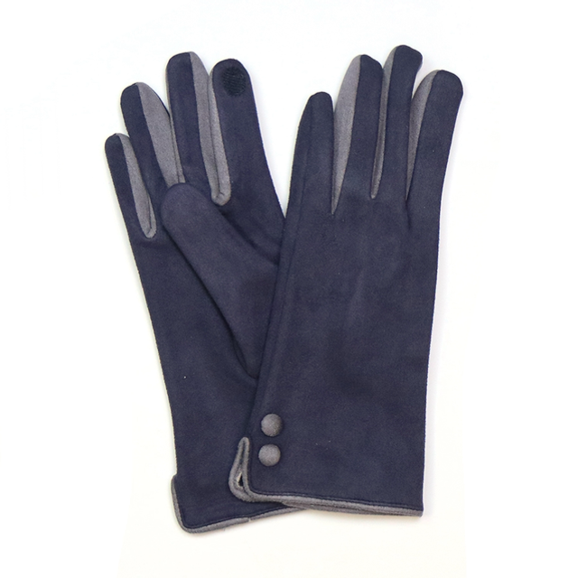 Navy &amp; Grey Faux Suede Gloves 