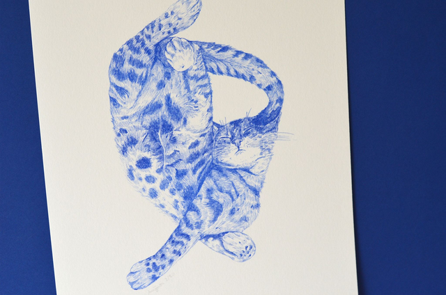 Affichette A4 le chat - série les animaux bleus -