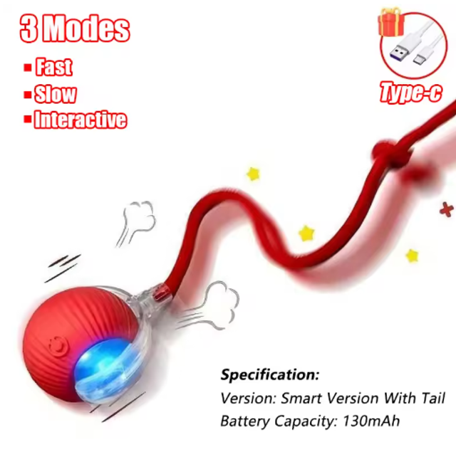 Jouet interactif pour chat, Boule roulante avec queue