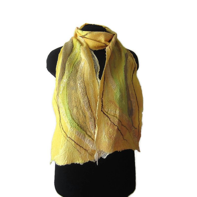 Sciarpa gialla seta lana infeltrita Sciarpa lunga calda Sciarpa fatto a mano regali unici per le donne