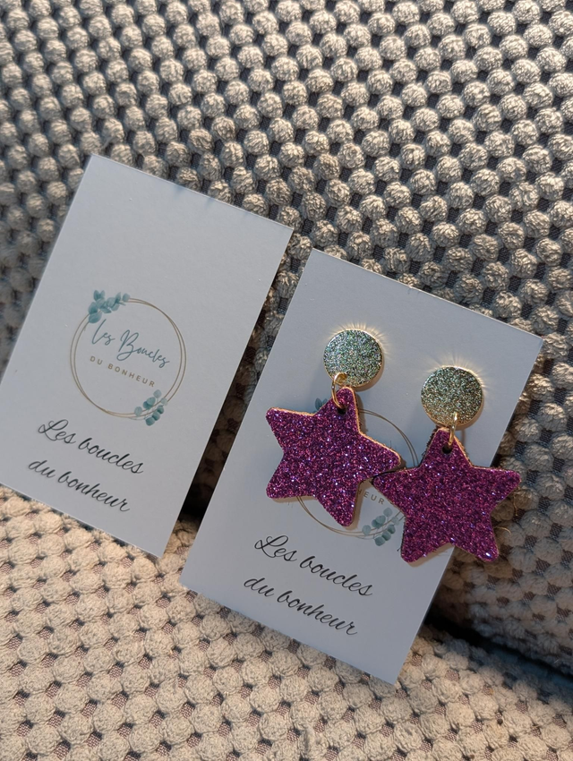 Boucles d'oreilles Petite étoile violet paillettes st004