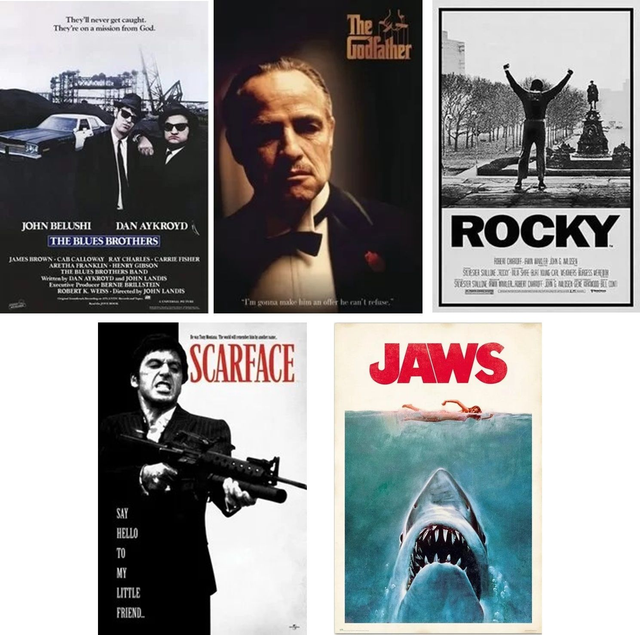 BEST VALUE OFFER - Gift pack of 5 Classic Movie Posters  (includes delivery)