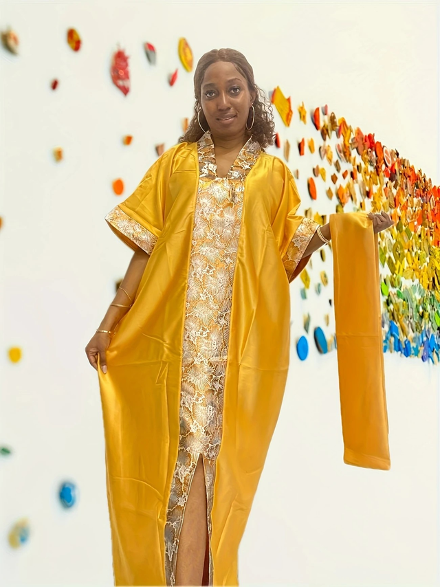 Women Elegant V-Neck Short Sleeve Kaftan Maxi Dress