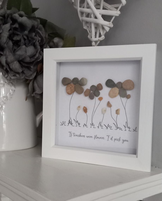 Teacher Gift Pebble Art - If Teachers Were Flowers, I'd pick you - Thank You Teacher - Framed Teacher Appreciation Gift - Flower Stone Art