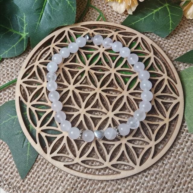 Bracelet 6mm quartz rose coeur