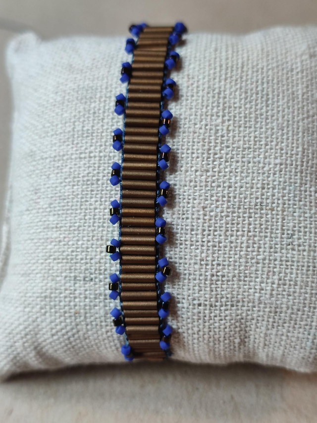 Z-Bracelet tissé main bronze et bleu Klein en perles de verre miyuki réglable 