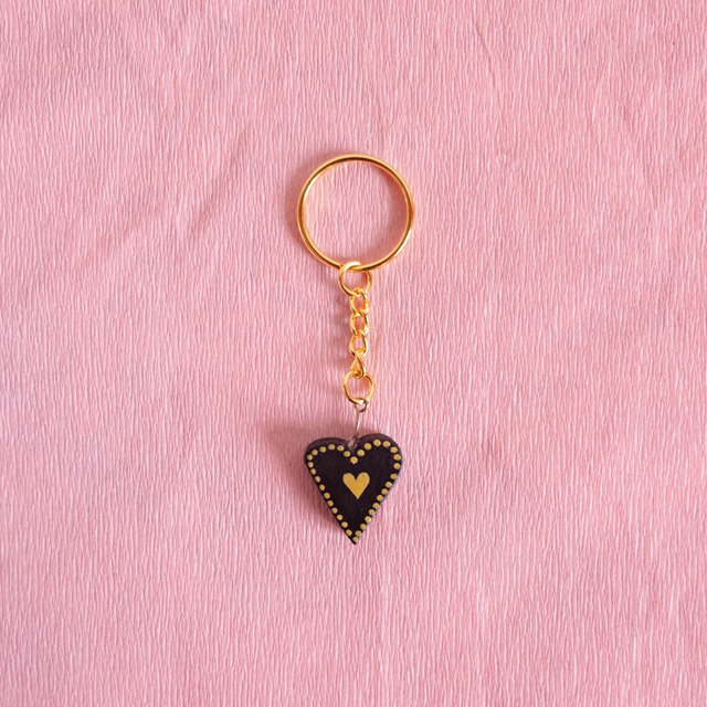 Porte-Clef - Cœur Noir et Doré