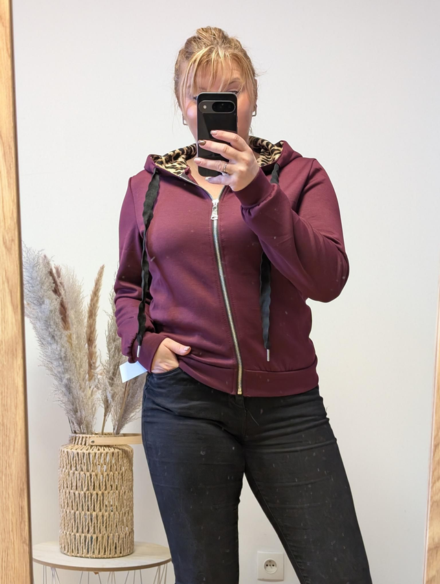 Veste capuche léopard bordeaux TU 34/40