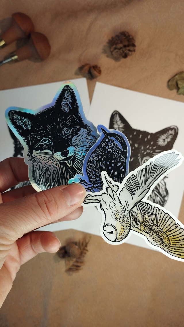 Lot de 3 stickers (renard, chouette effraie, troglodyte) 