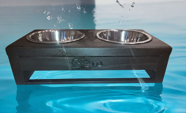 MISKA dla KOTA na drewnianym STOJAKU PODWÓJNA 2x0,9l